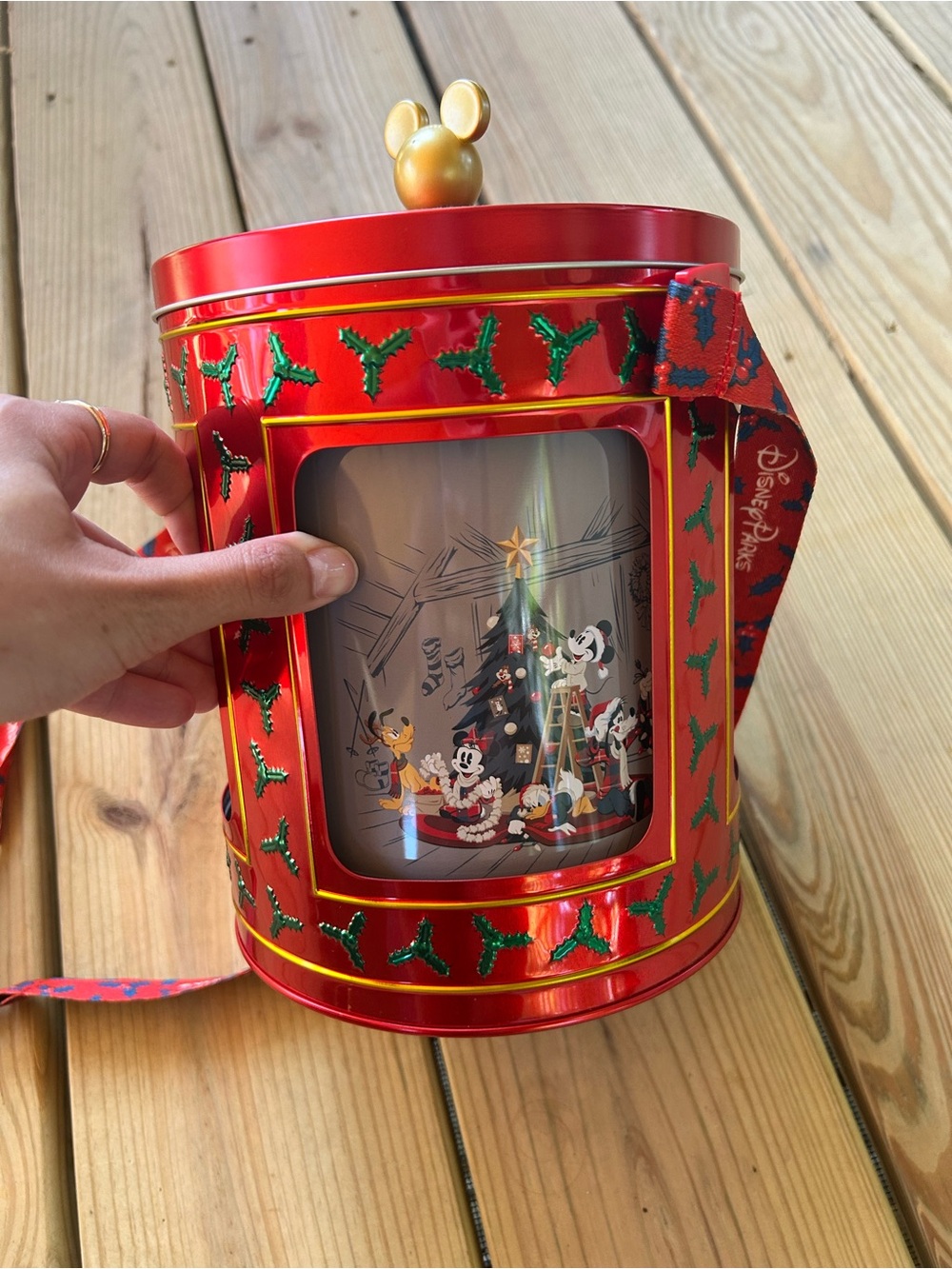 Disney Red and Gold Holiday Popcorn Bucket with Mickey & Friends